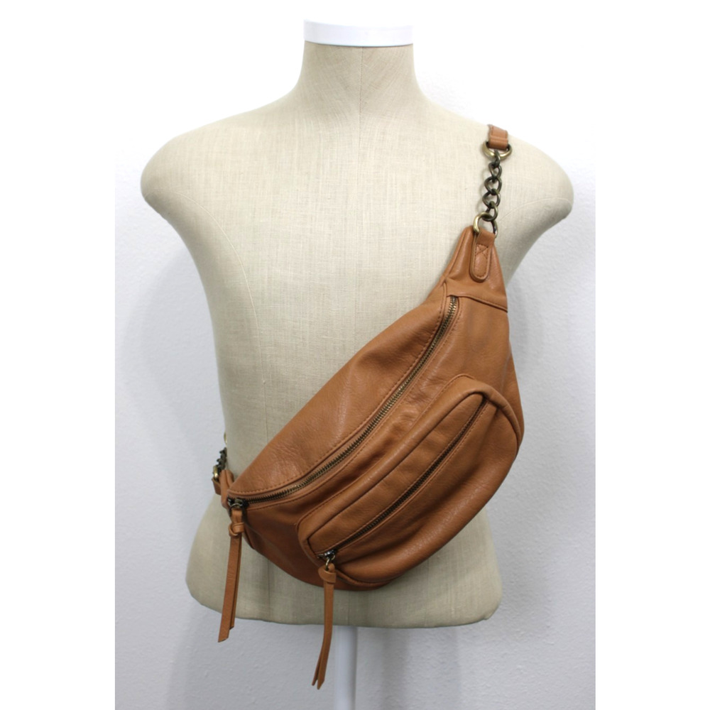 Bunulu Brown Women's Crescent Crossbody Bag Zipper Adjustable Strap
